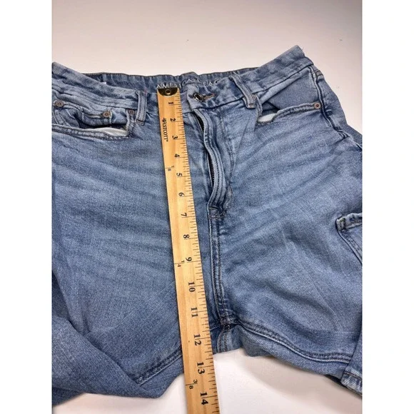 American Eagle Jeans 10 Blue Curvy Super High Rise Baggy Wide Leg Cargo - Picture 10 of 14